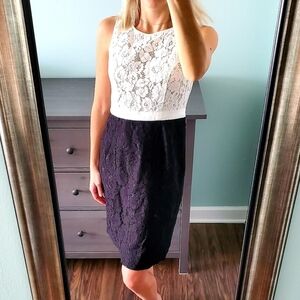 NWOT SLNY Black And White Embroidered Lace Dress